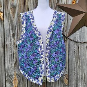 Handmade Floral Vest Quilted Cottagecore Plus Size 2X Embroidered Multicolor